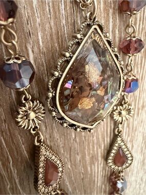 Gold-Tone Teardrop Crystal Pendant Necklace - Brown/Gold & Earrings
